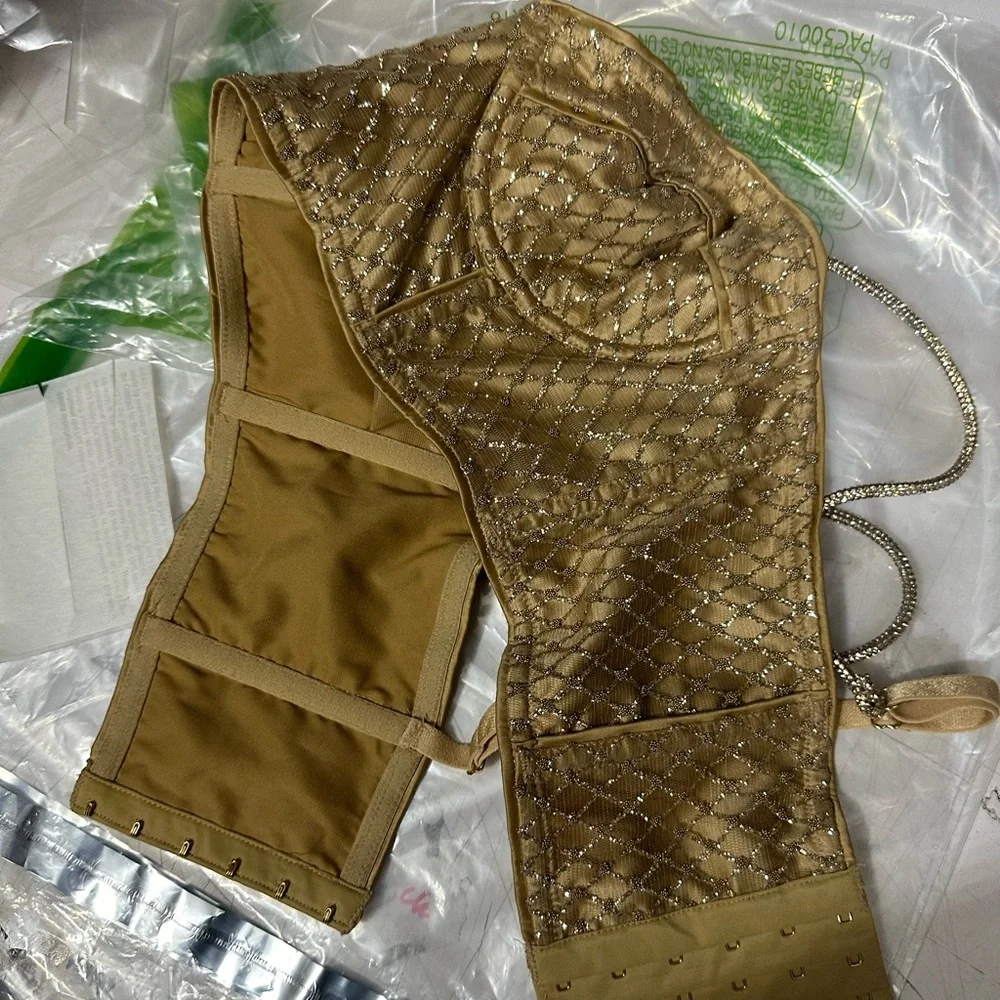 For Love & Lemons Glitter Grid Bustier Top in Gold NWOT Size S - Picture 5 of 10